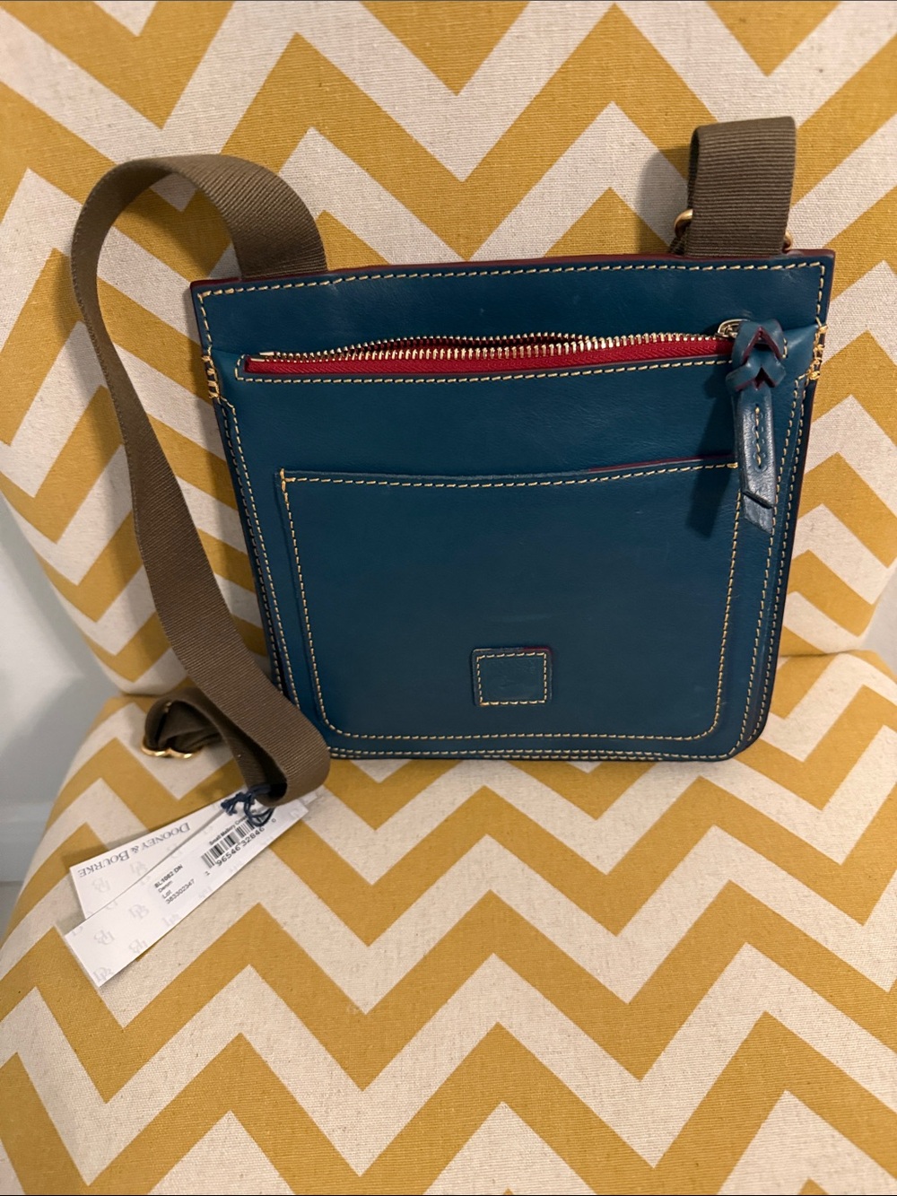 Nwt Dooney & Bourke Denim Leather Mallory Crossbody Bag with Red Accent